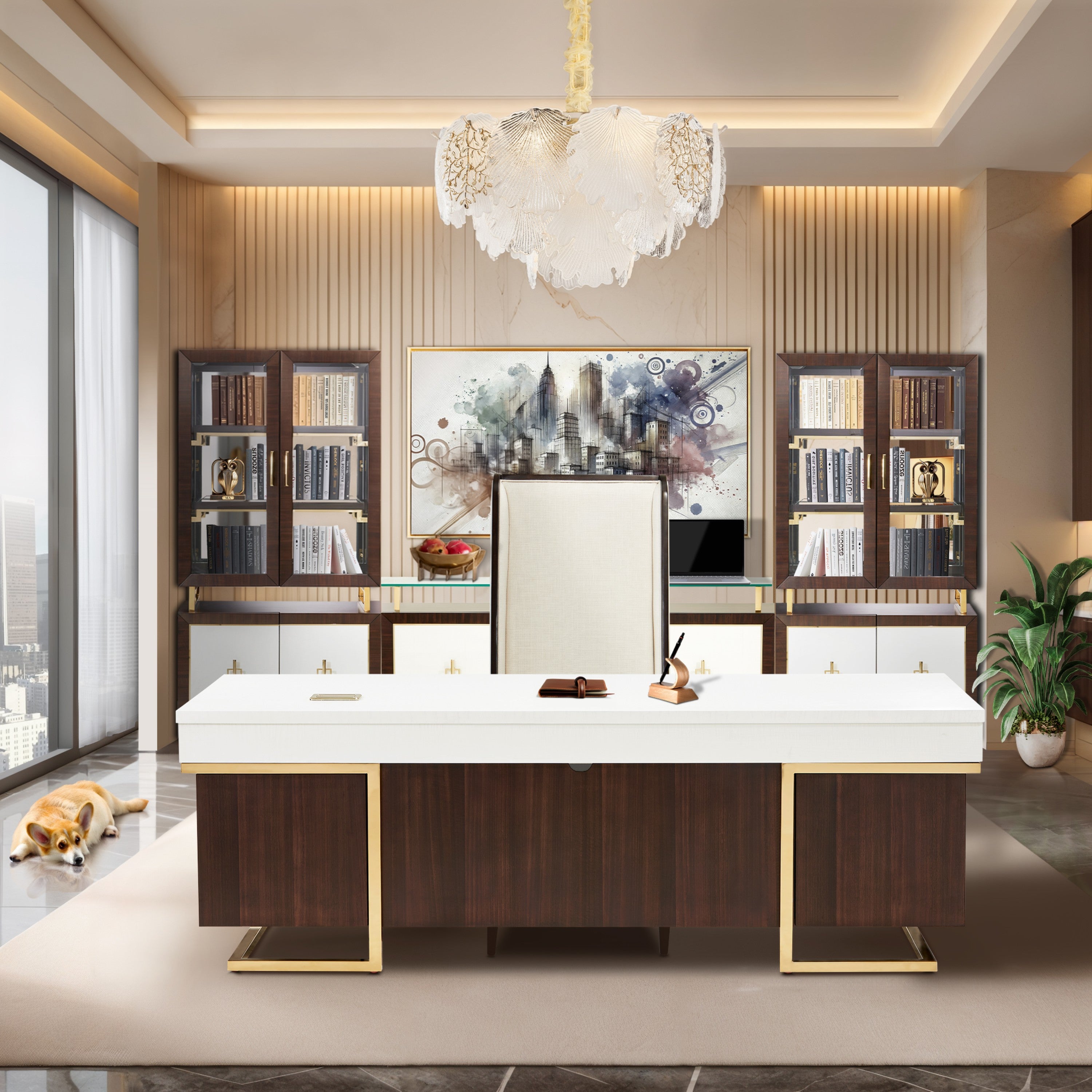 Michael Amini Almara 7-Light Frosted Glass Chandelier - Frost/Gold