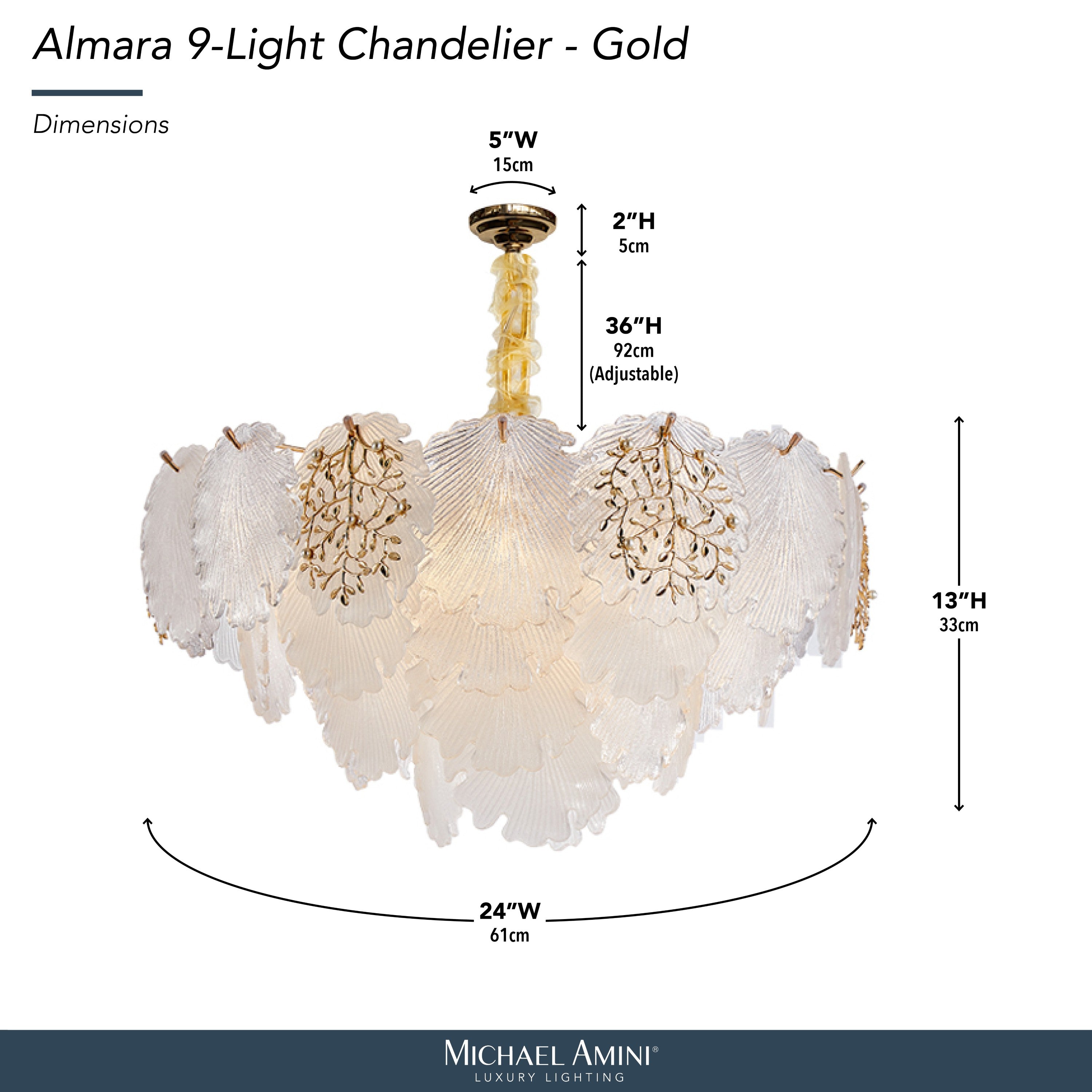 Michael Amini Almara 9-Light Frosted Glass Chandelier - Frost/Gold