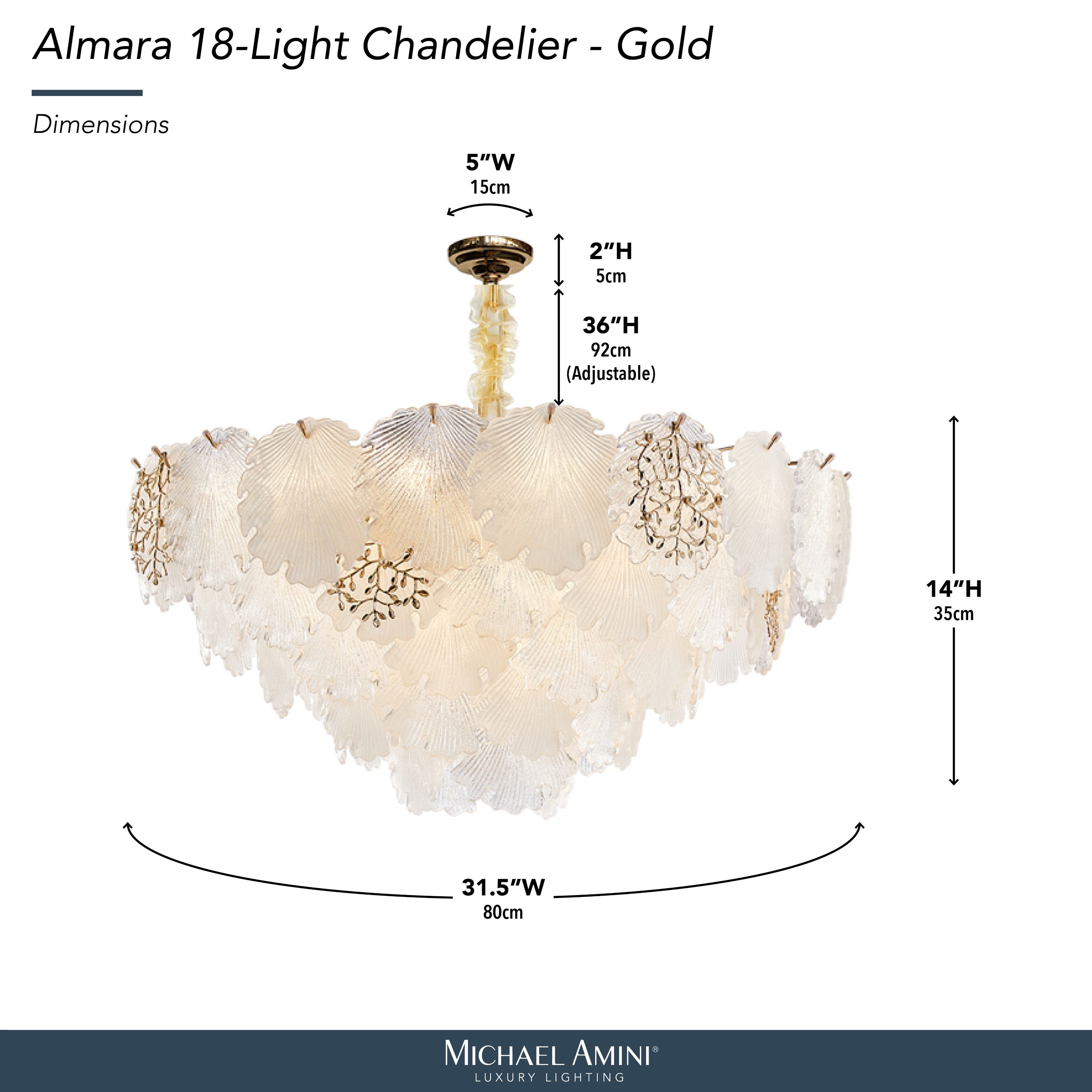 Michael Amini Almara 18-Light Frosted Glass Chandelier - Frost/Gold