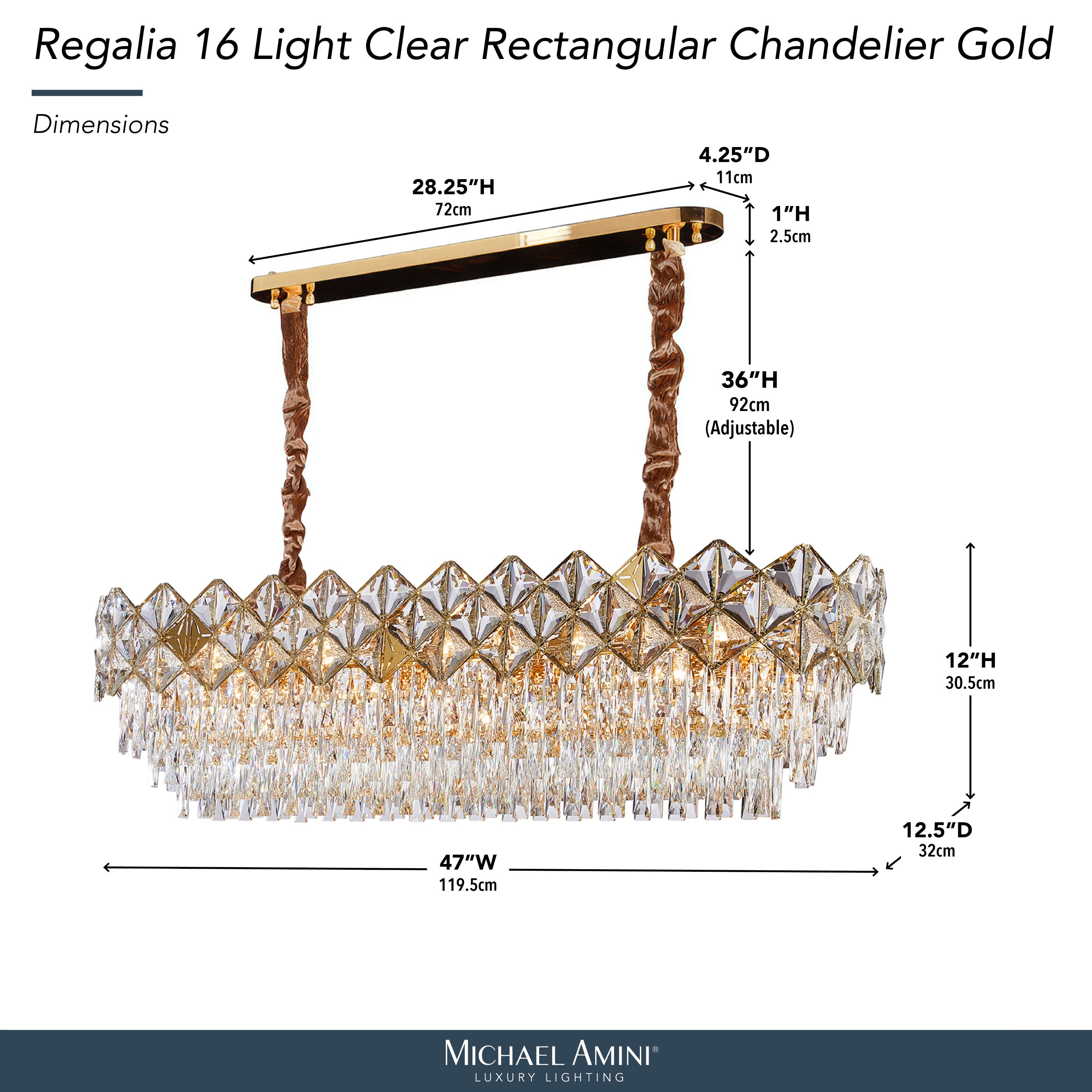 Michael Amini Regalia 16-Light Rectangular Crystal Chandelier - Gold