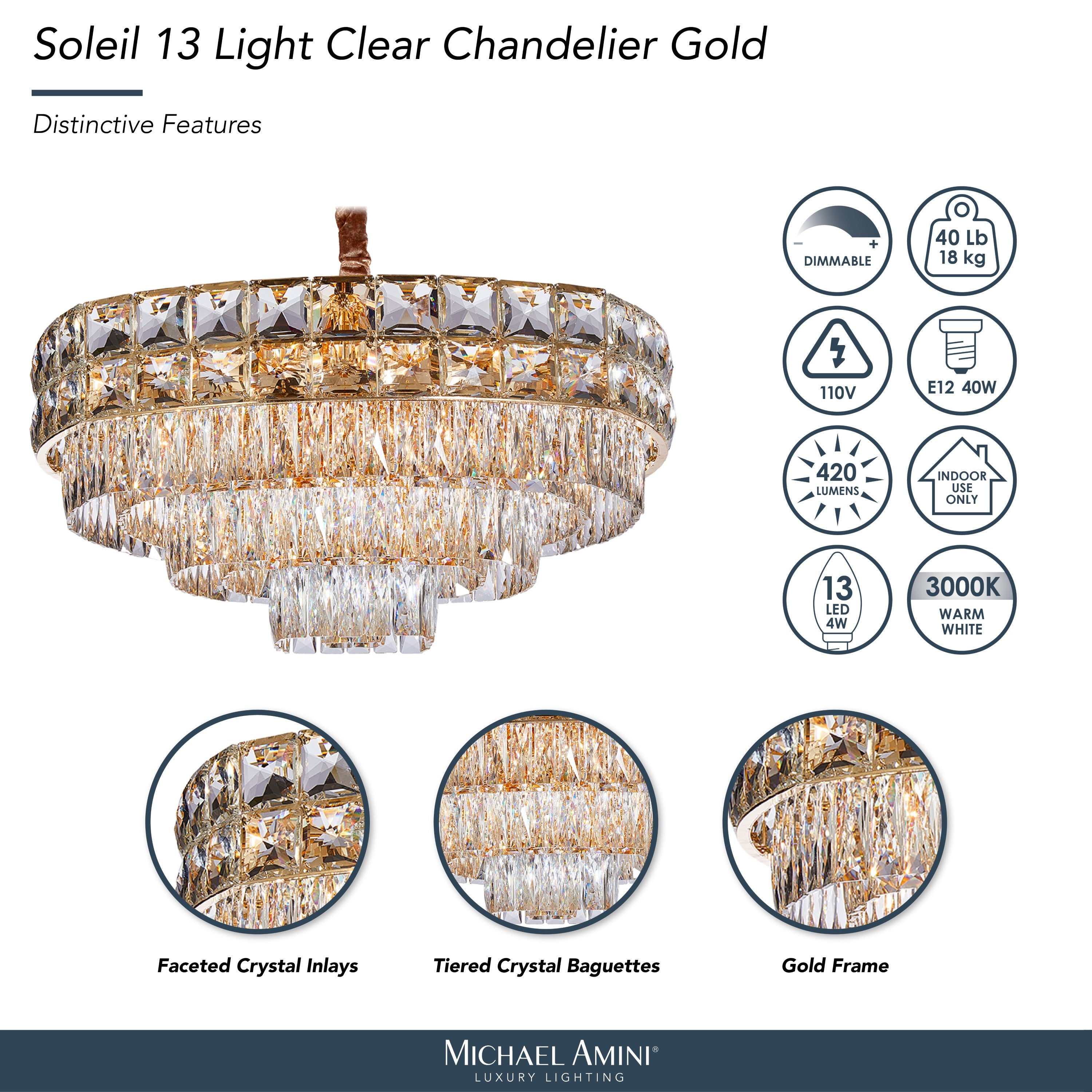 Michael Amini Soleil 13-Light Crystal Chandelier - Gold
