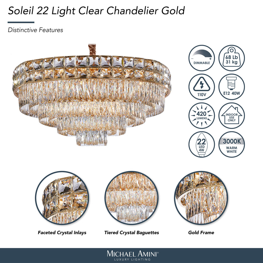 Michael Amini Soleil 22-Light Crystal Chandelier - Gold