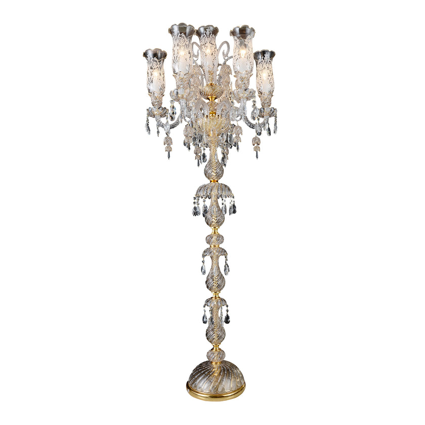 Michael Amini Garnier 7-Light Traditional Crystal Floor Lamp - Gold
