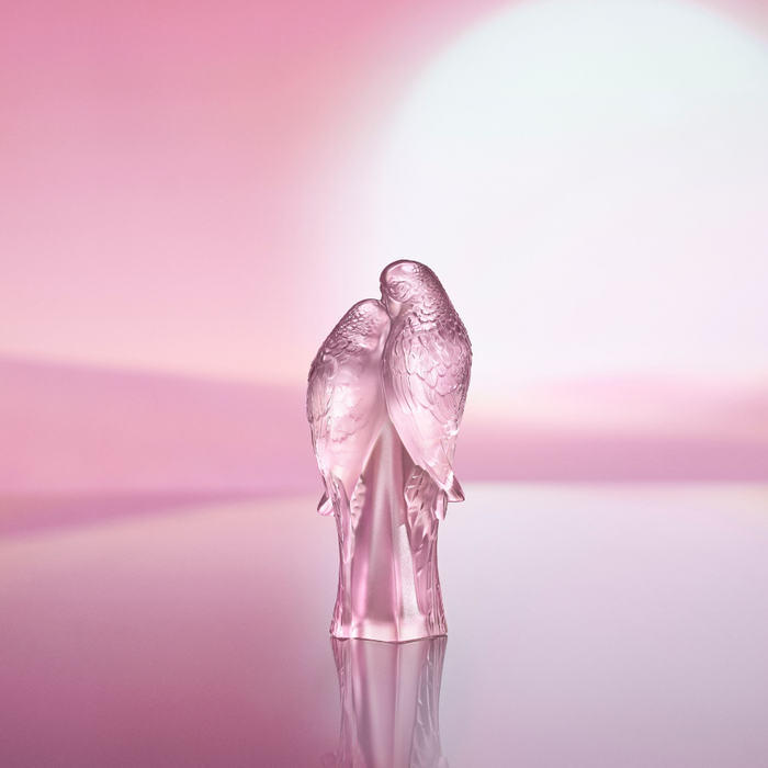 Lalique 2 Parakeets Pink Sculpture