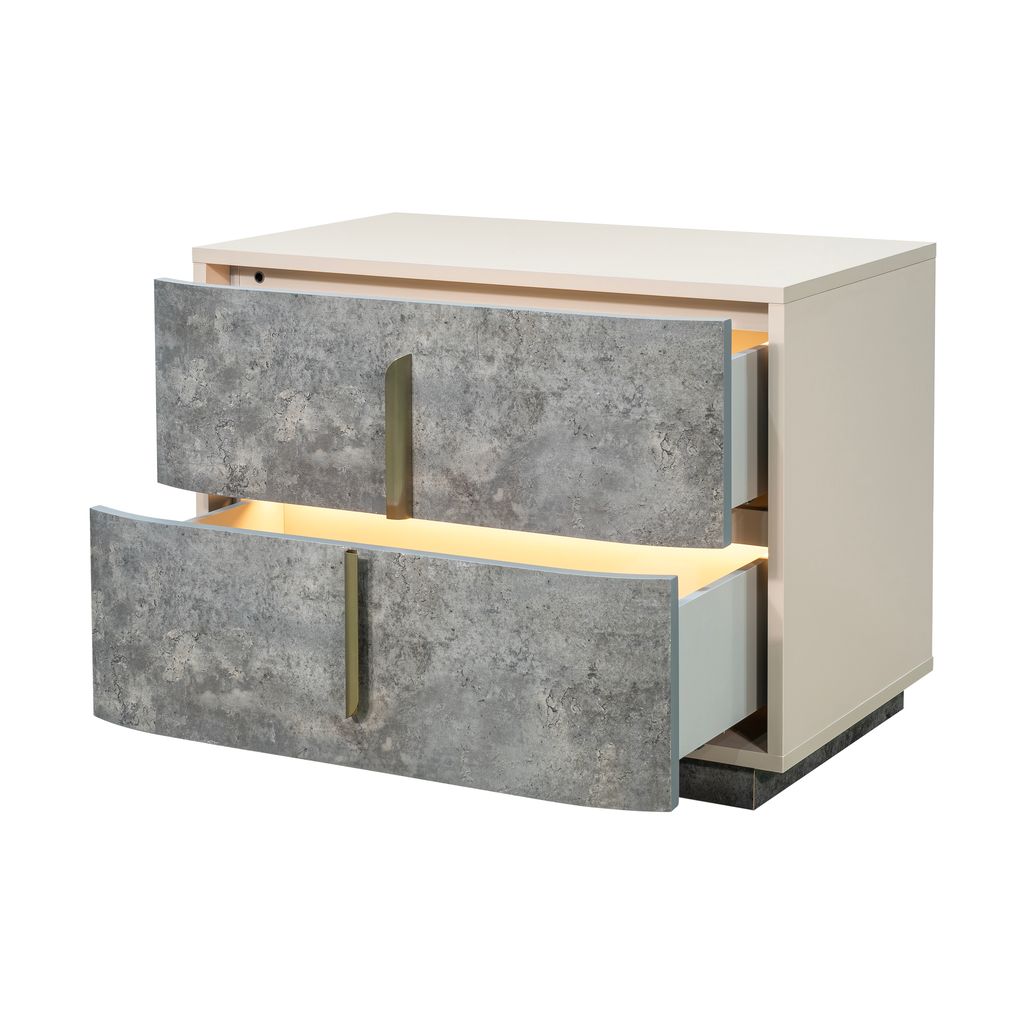 Michael Amini Pavira 2-Drawer Nightstand - Stone