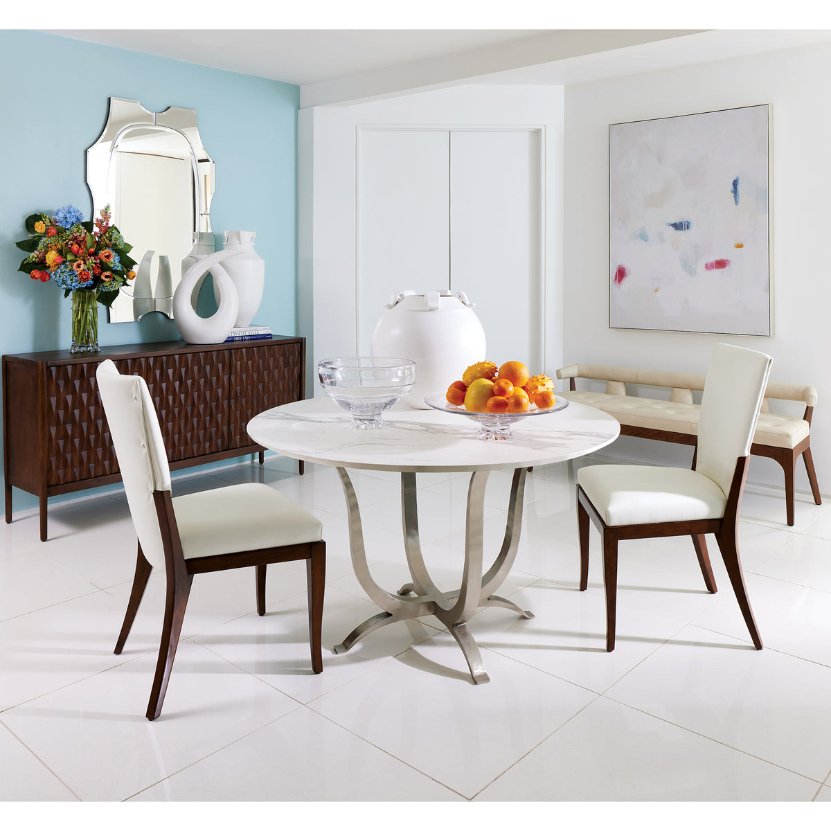 Global Views White Leather Opera Chair