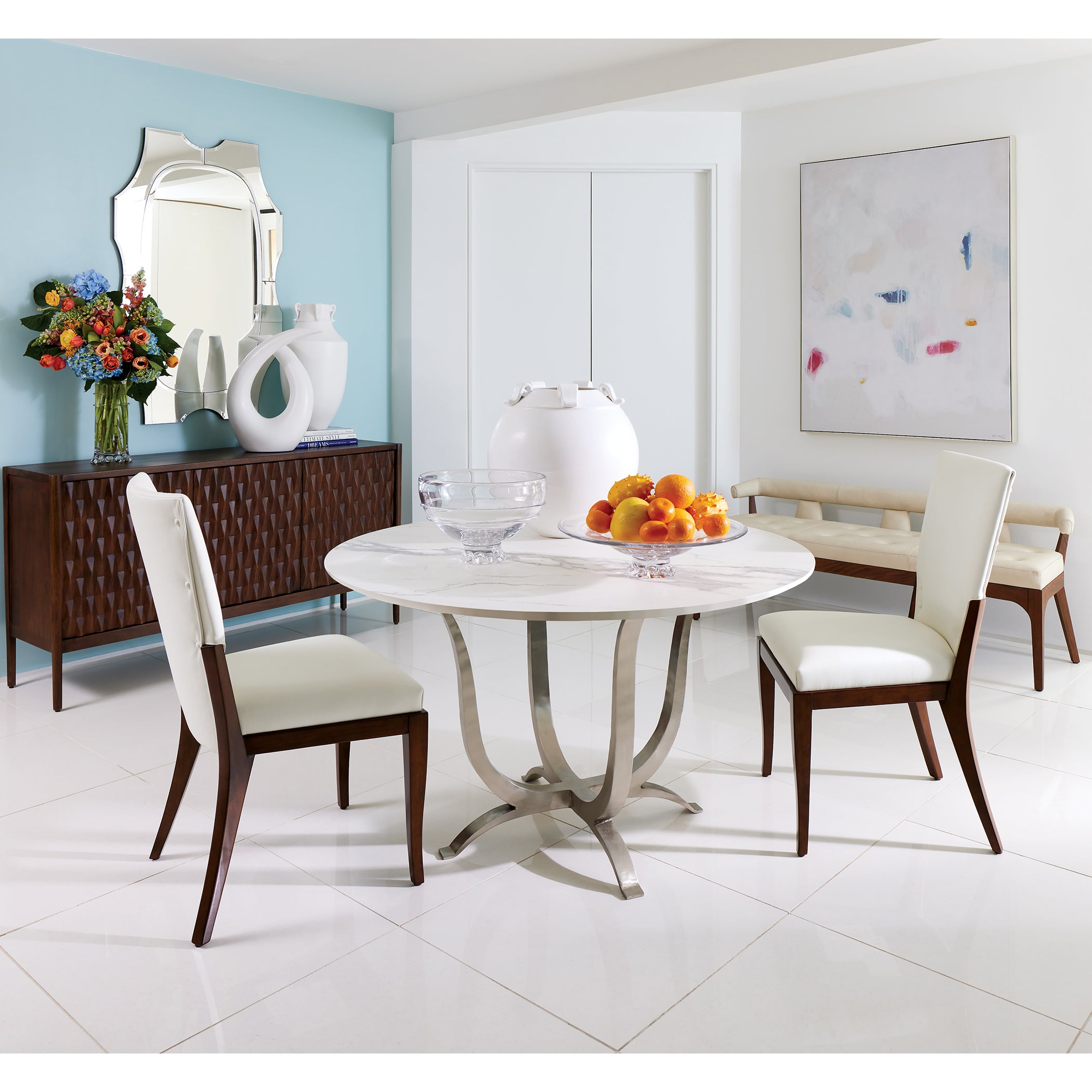 Global Views White Leather Opera Chair