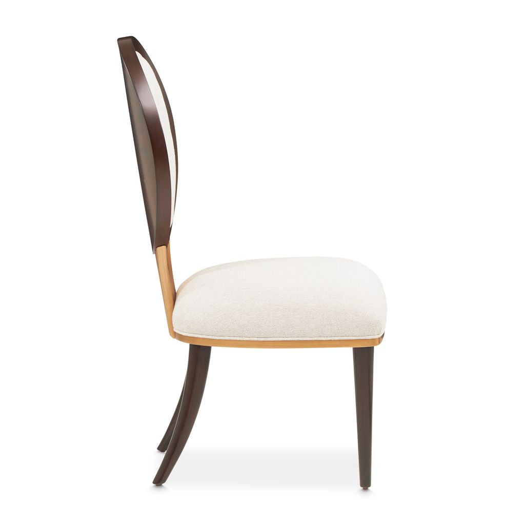 Michael Amini Camellia Field Dining Side Chair - Linen/Warm Pecan - Set of 2