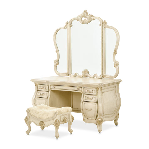 Michael Amini Platine de Royale Vanity Set with Mirror and Bench - Champagne