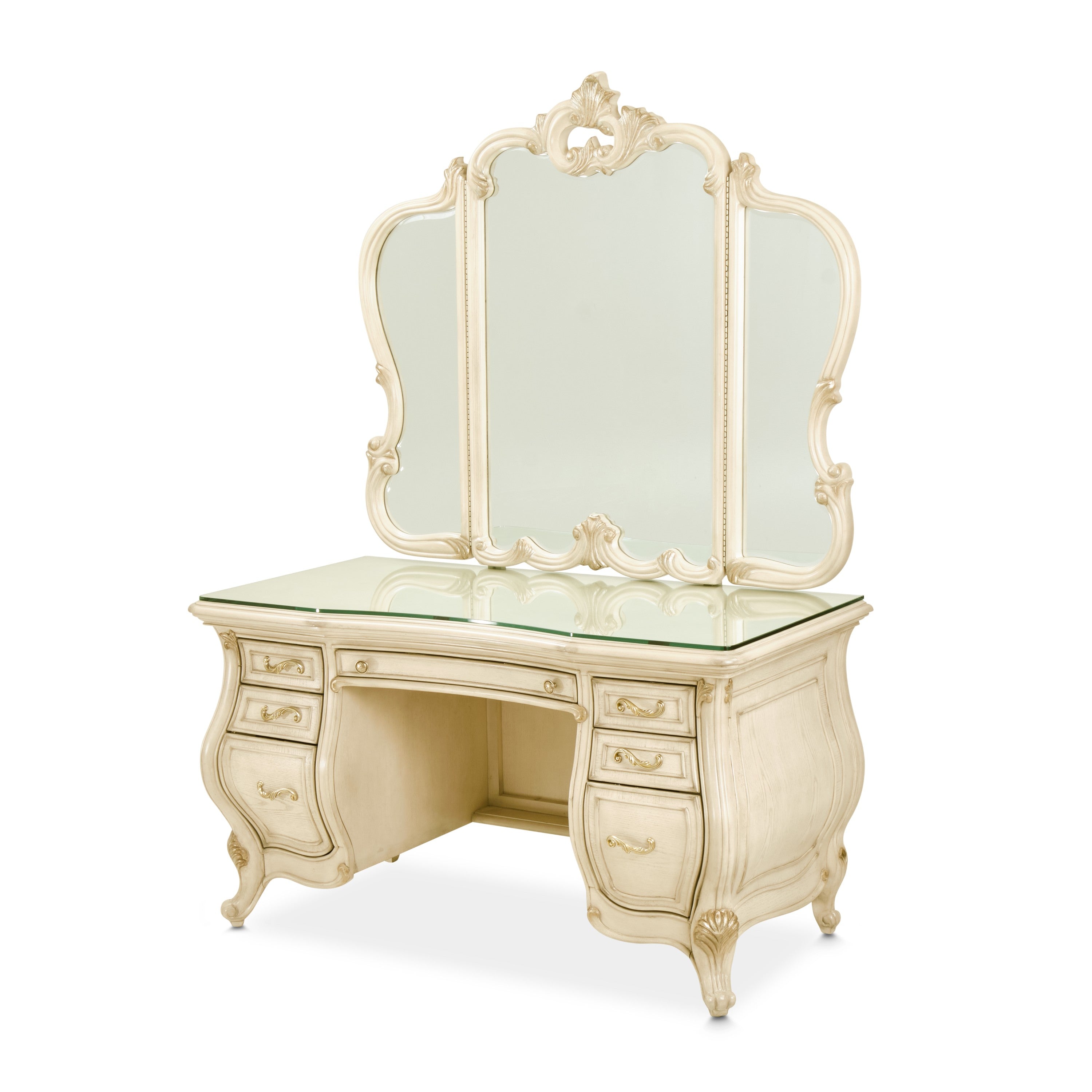 Michael Amini Platine de Royale Vanity Set with Mirror and Bench - Champagne