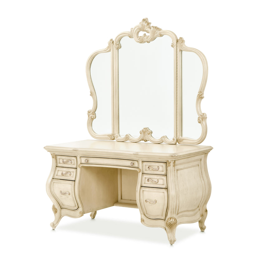 Michael Amini Platine de Royale Vanity Set with Mirror and Bench - Champagne