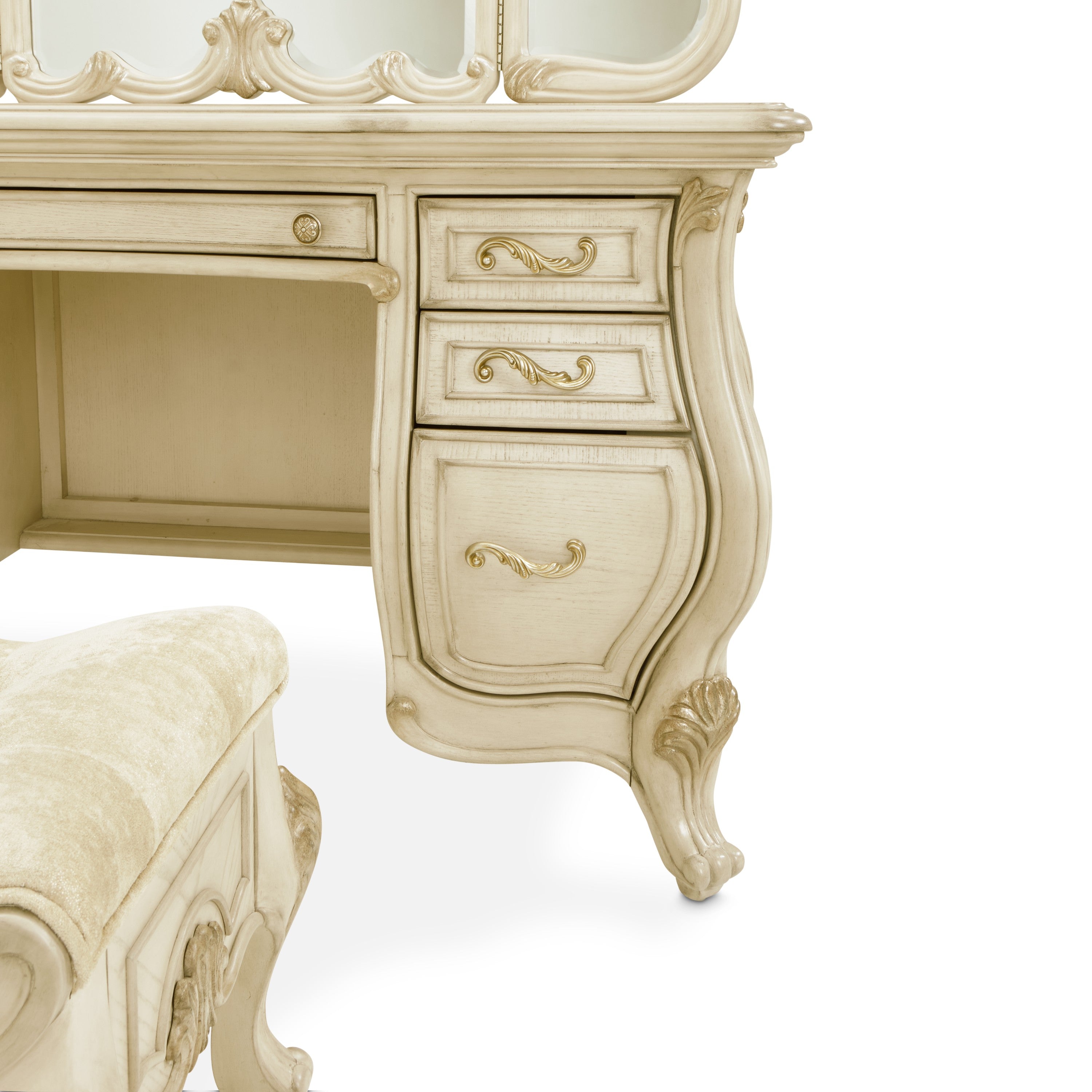 Michael Amini Platine de Royale Vanity Set with Mirror and Bench - Champagne