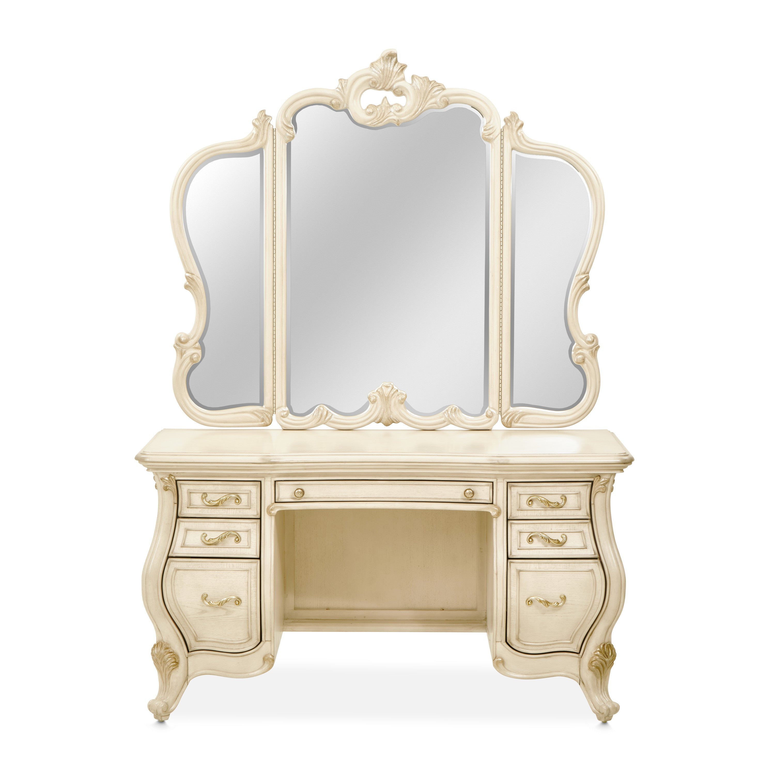 Michael Amini Platine de Royale Vanity Set with Mirror and Bench - Champagne