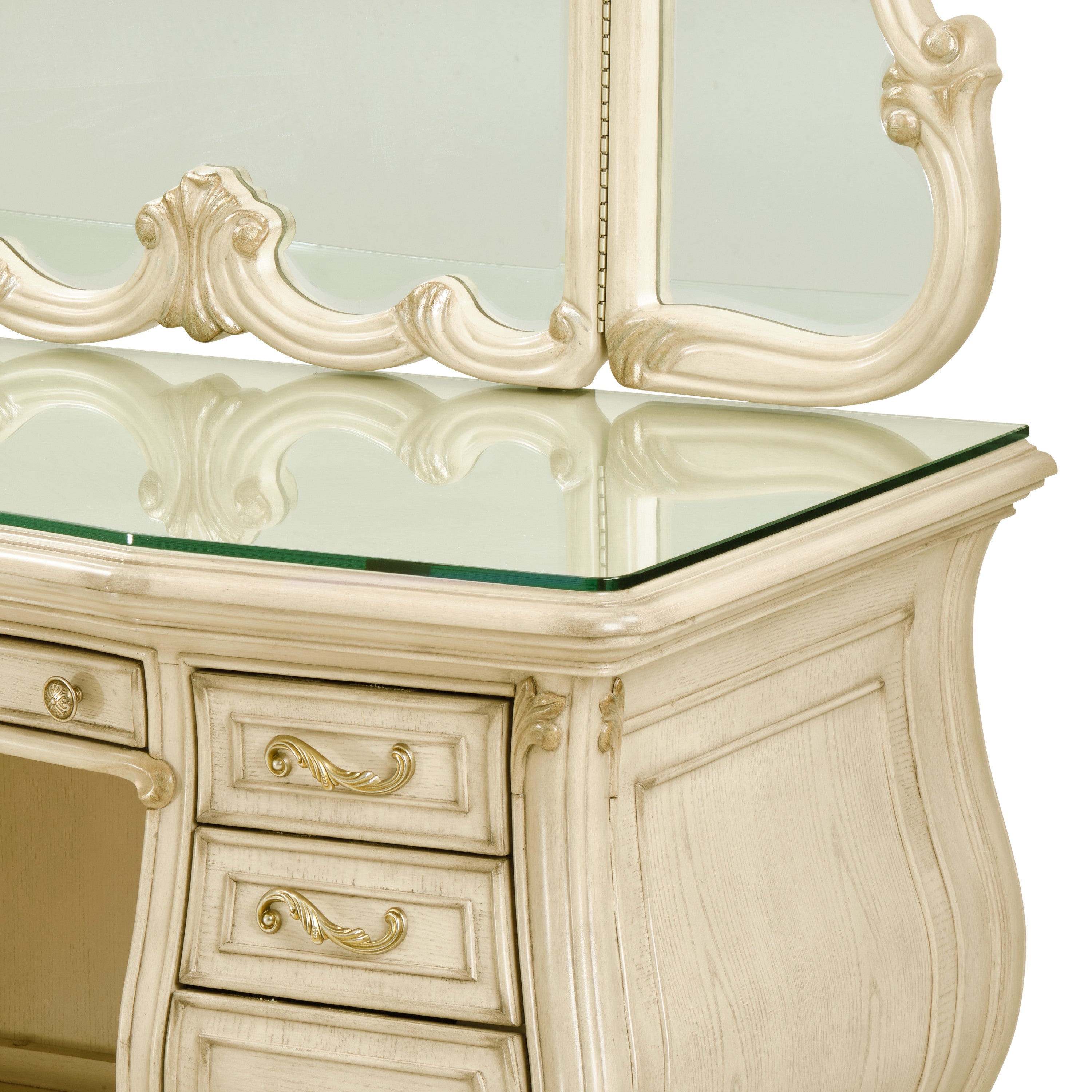 Michael Amini Platine de Royale Vanity Set with Mirror and Bench - Champagne