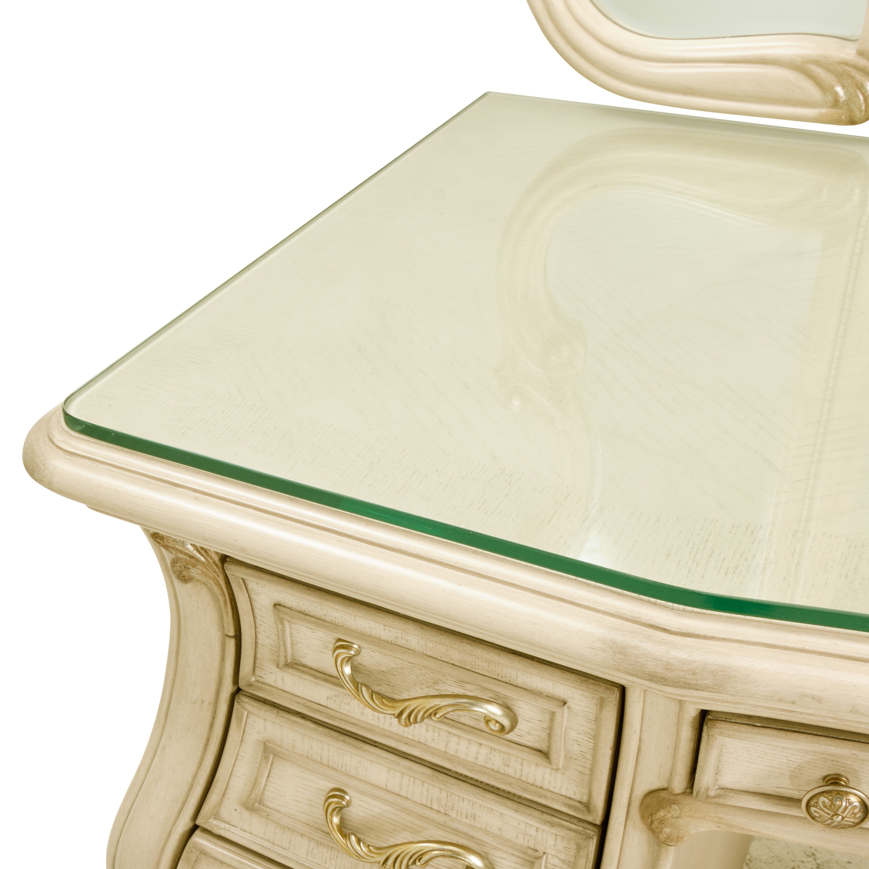 Michael Amini Platine de Royale Vanity Set with Mirror and Bench - Champagne