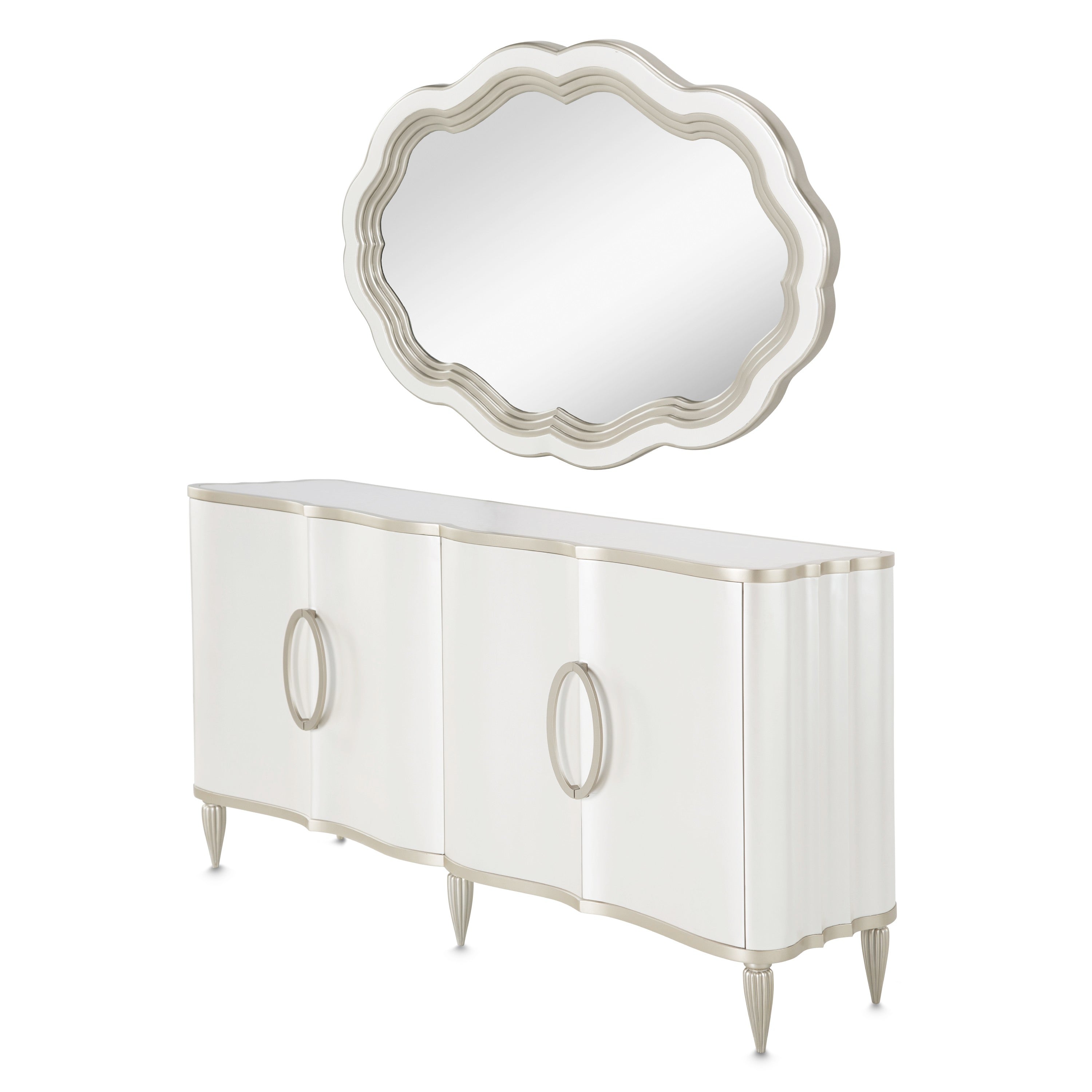 Michael Amini London Place Sideboard with Mirror - Creamy Pearl