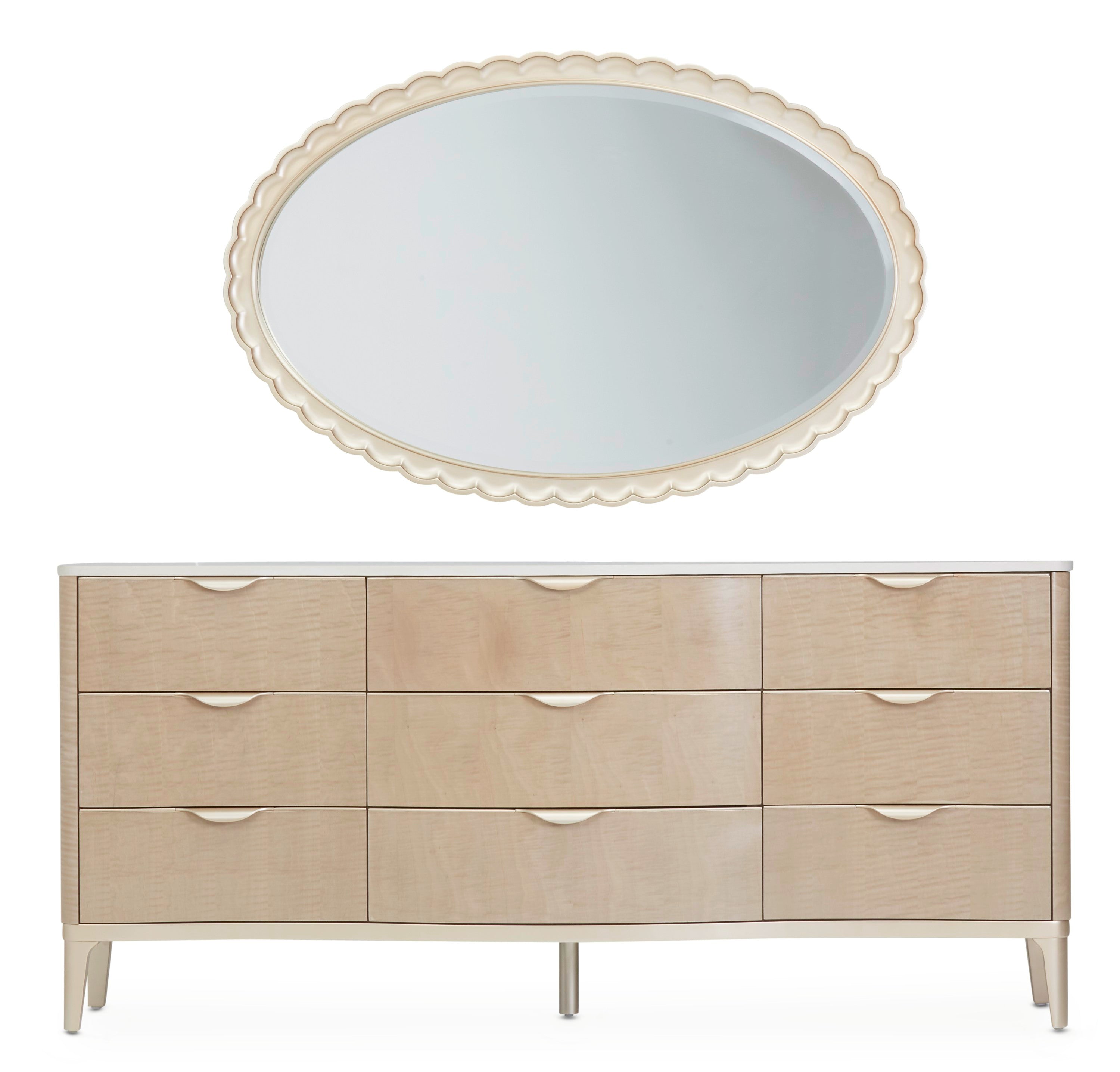 Michael Amini Malibu Crest Dresser with Mirror - Blush