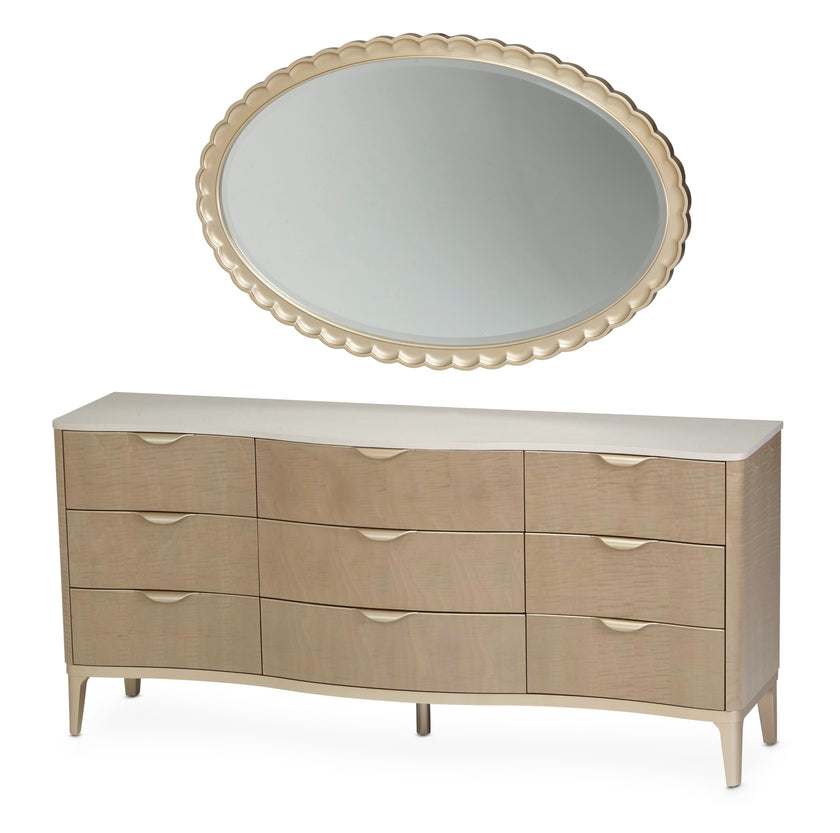 Michael Amini Malibu Crest Dresser with Mirror - Blush