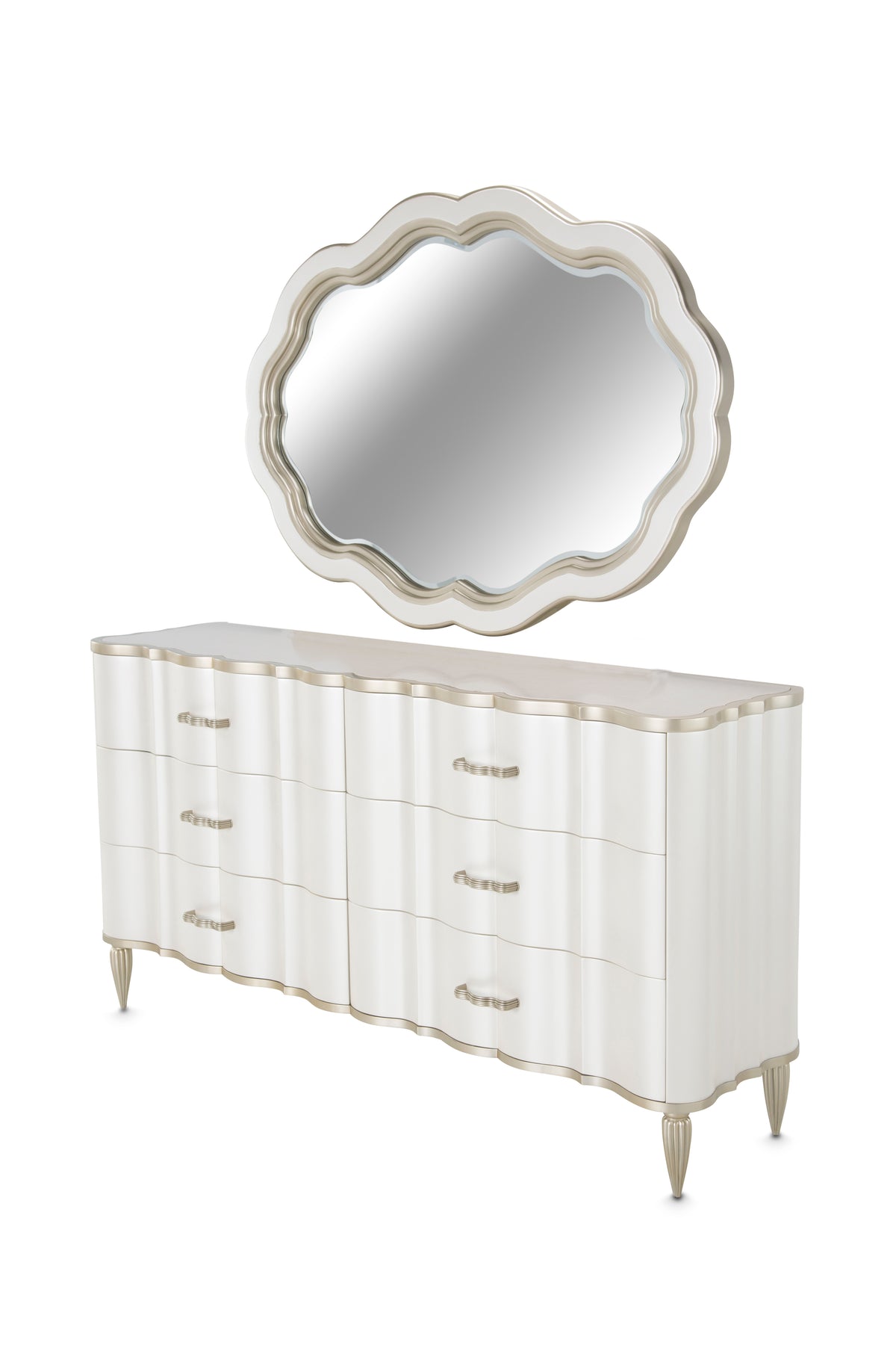 Michael Amini London Place Dresser with Mirror - Creamy Pearl