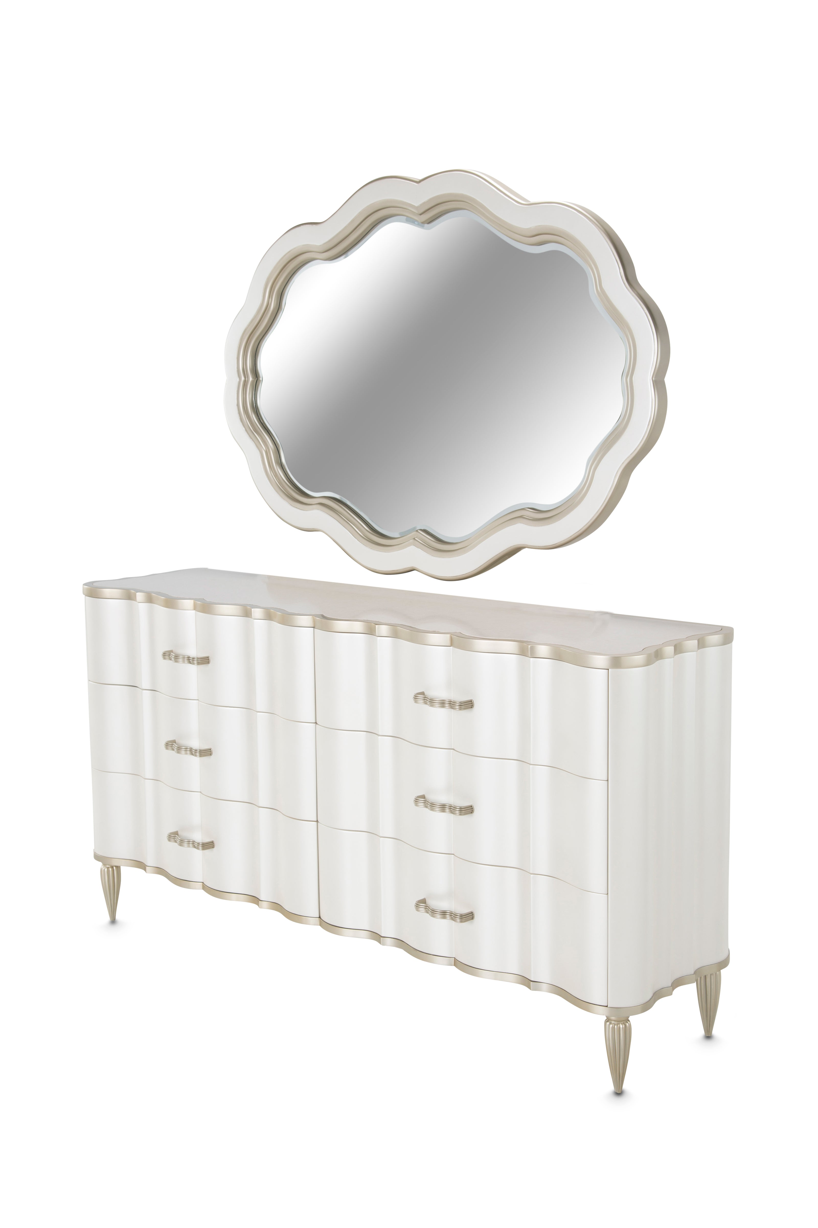 Michael Amini London Place Dresser with Mirror - Creamy Pearl