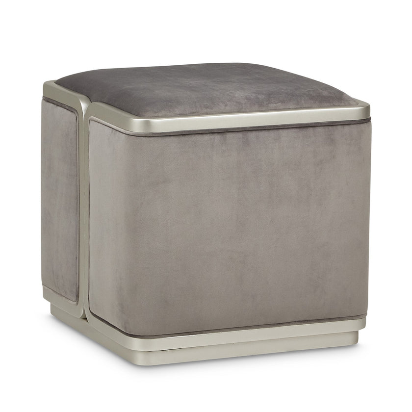 Michael Amini Linea Ottoman - Gray Pearl/SilverMist
