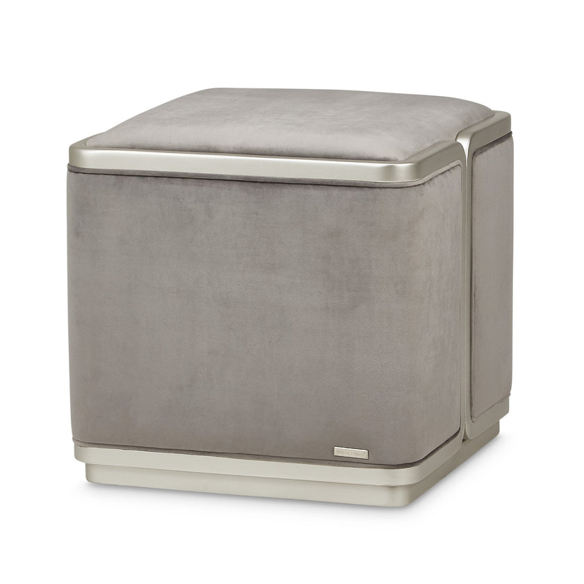 Michael Amini Linea Ottoman - Gray Pearl/SilverMist
