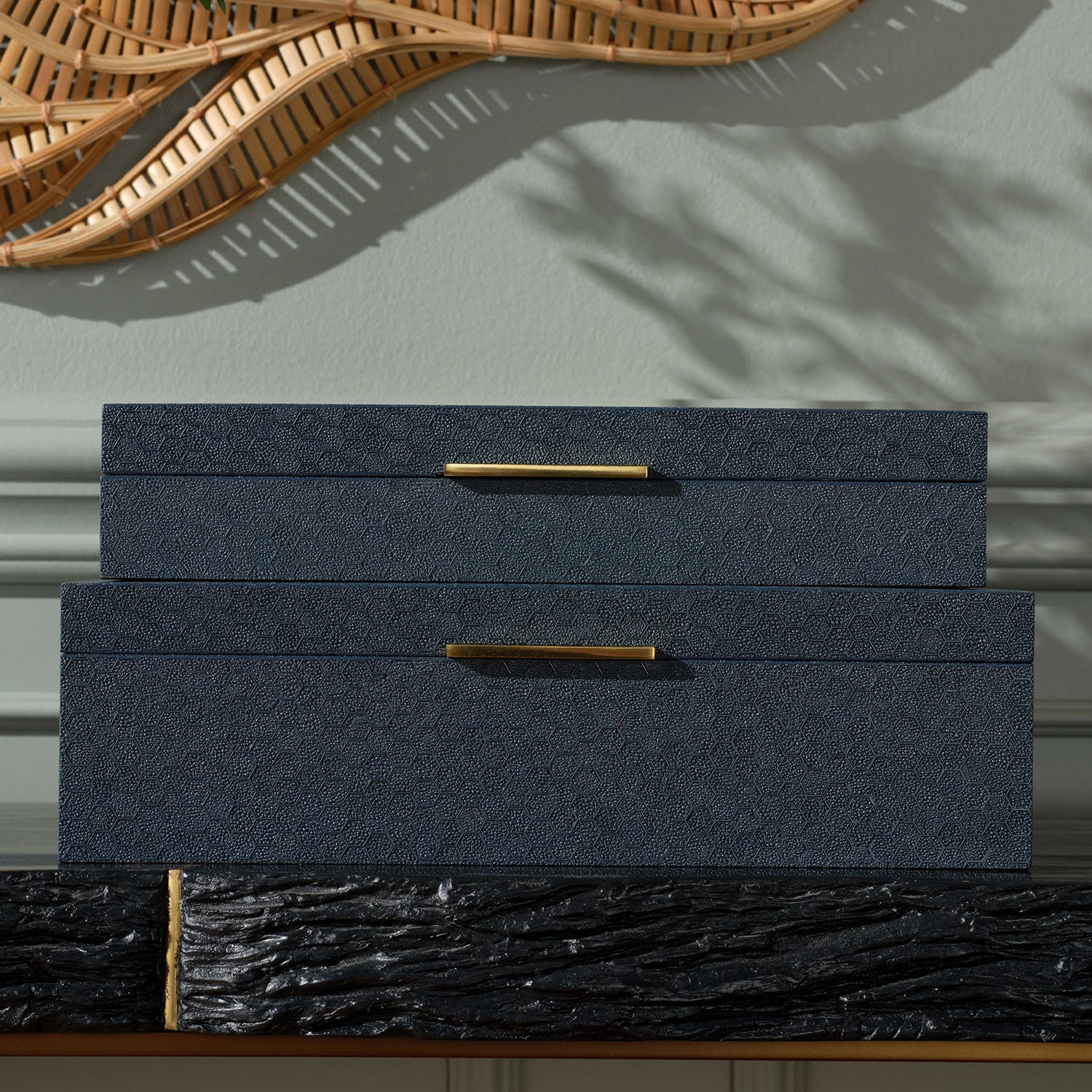Grayson Faux Shagreen Box - Set of 2