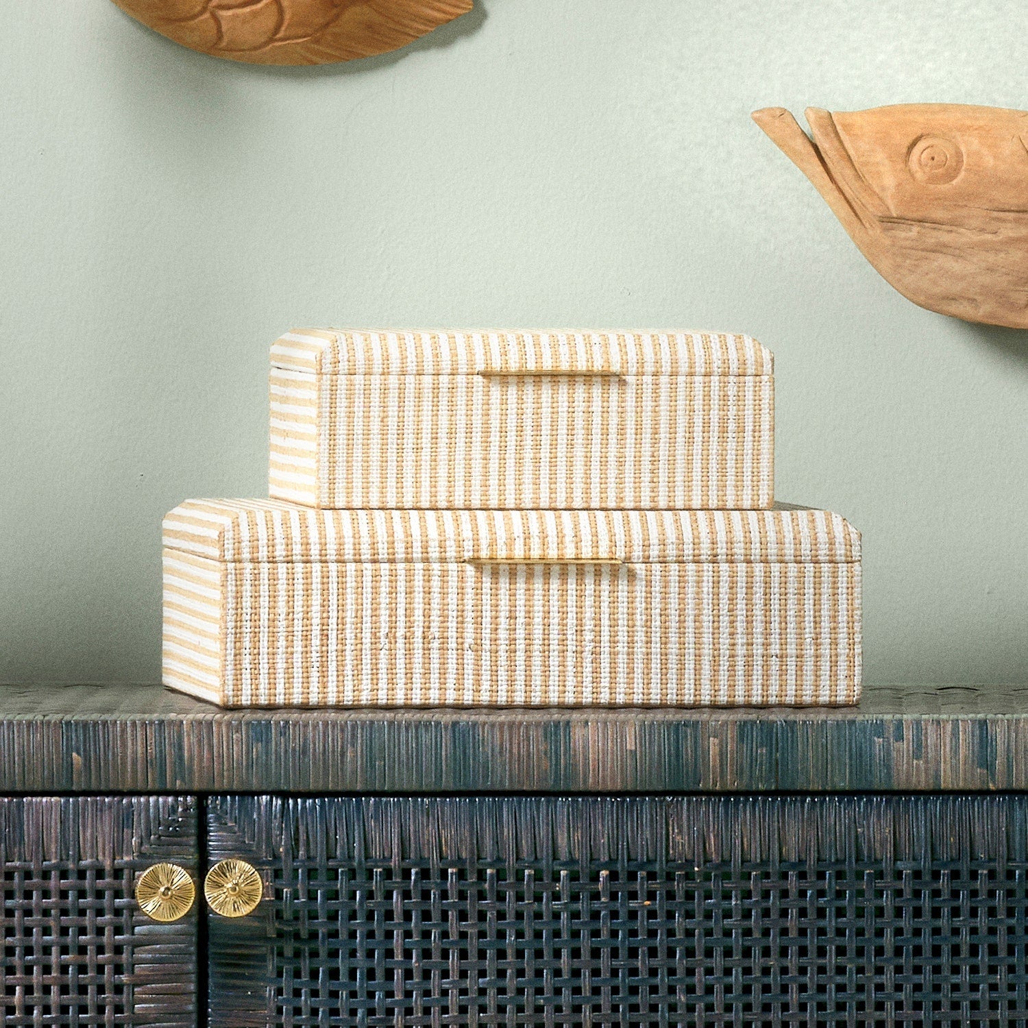 Winslow Striped Raffia Box - Set of 2
