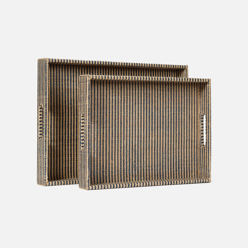 Winslow Striped Raffia Tray - Set of 2