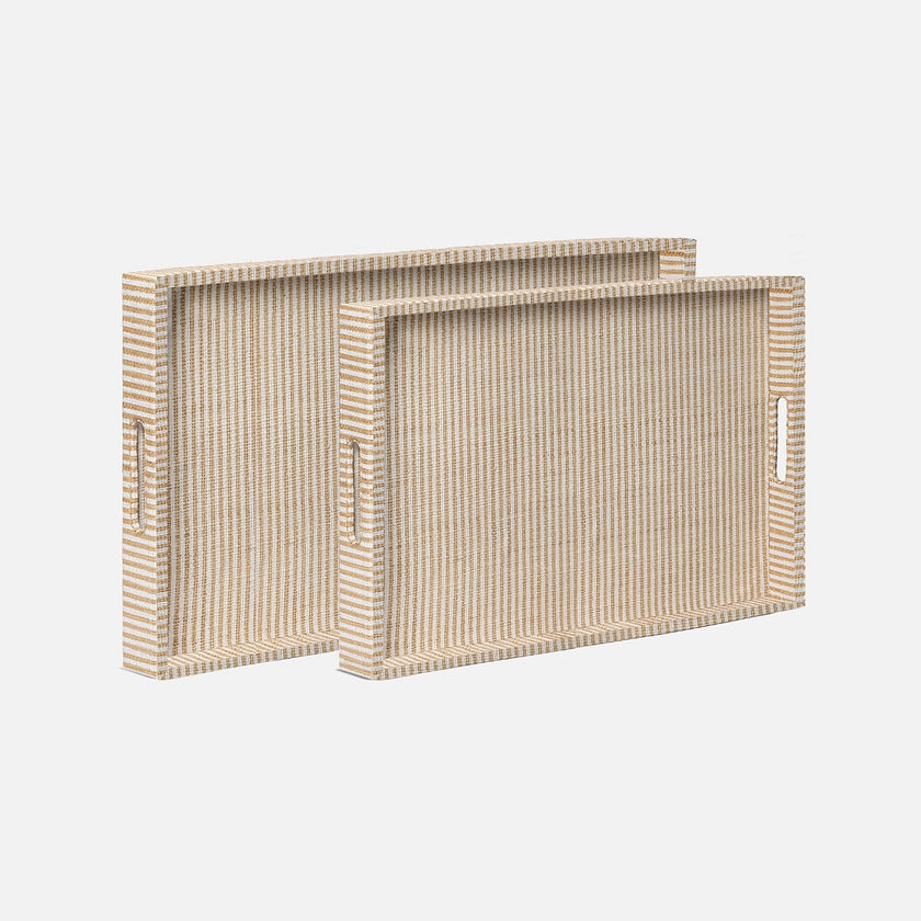 Winslow Striped Raffia Tray - Set of 2