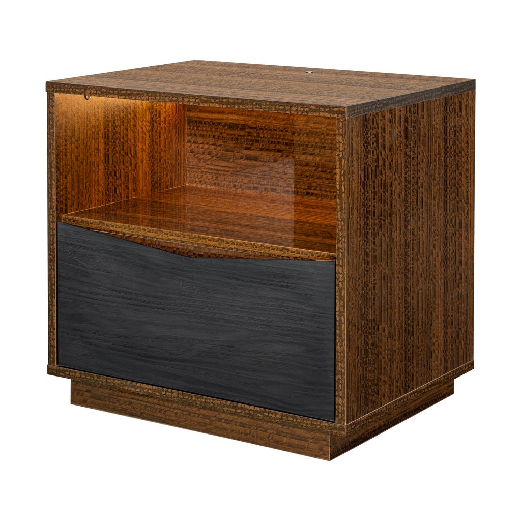 Michael Amini Kayner 1-Drawer Nightstand with LED Lights - Charcoal