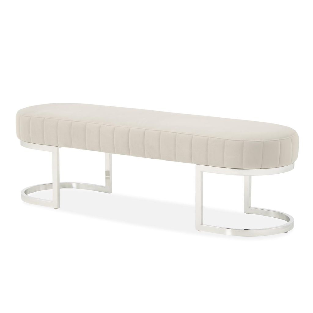 Michael Amini Orchid Velvet Accent Bench - Gray/Chrome