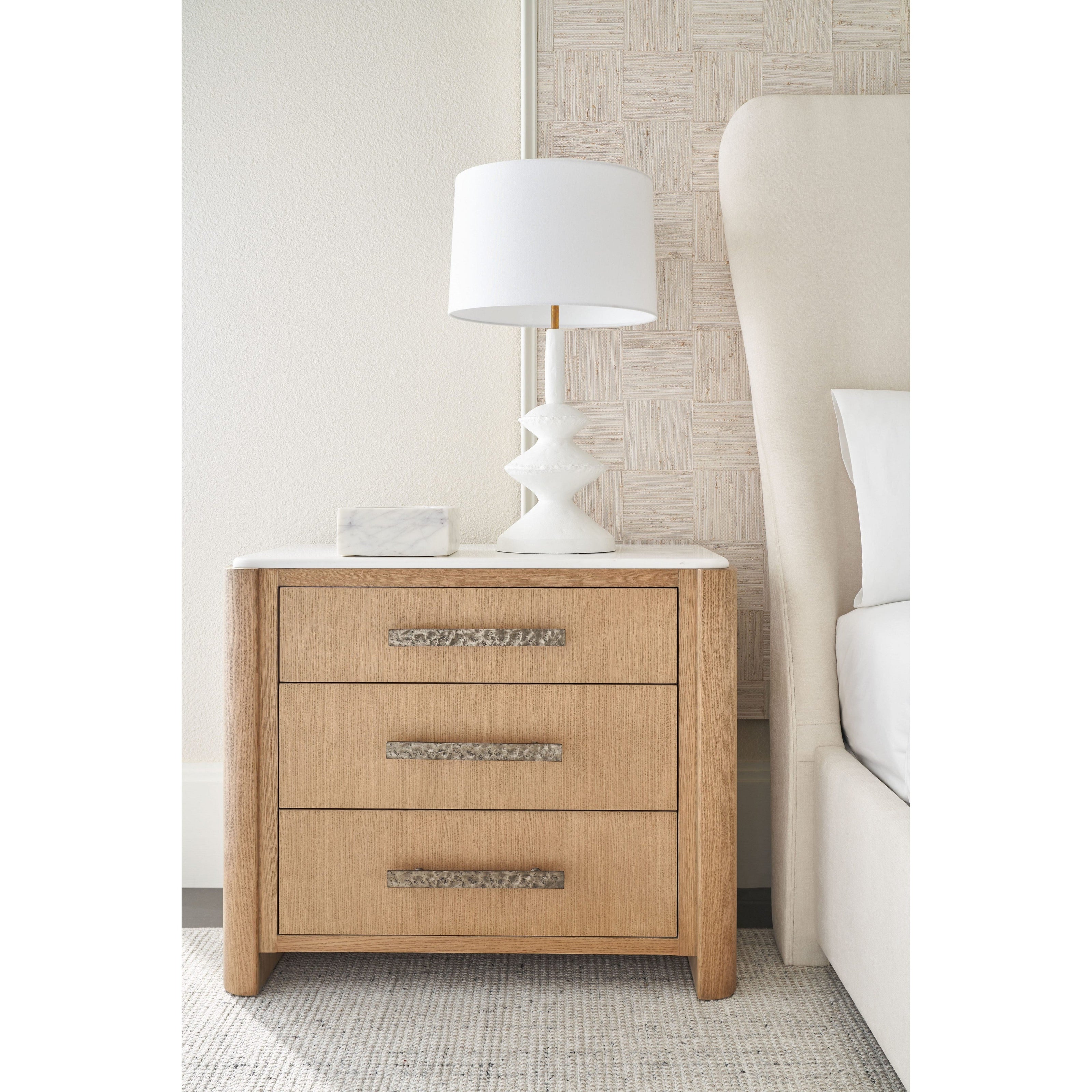 Theodore Alexander Essence Three Drawer Marble Top Nightstand