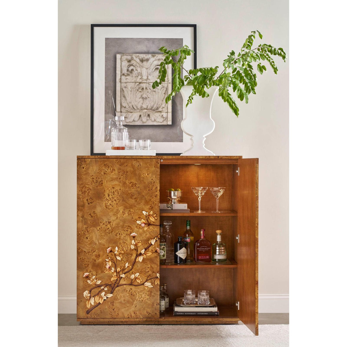 Theodore Alexander Perch Burl Flora Bar Cabinet