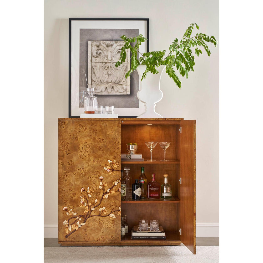 Theodore Alexander Perch Burl Flora Bar Cabinet