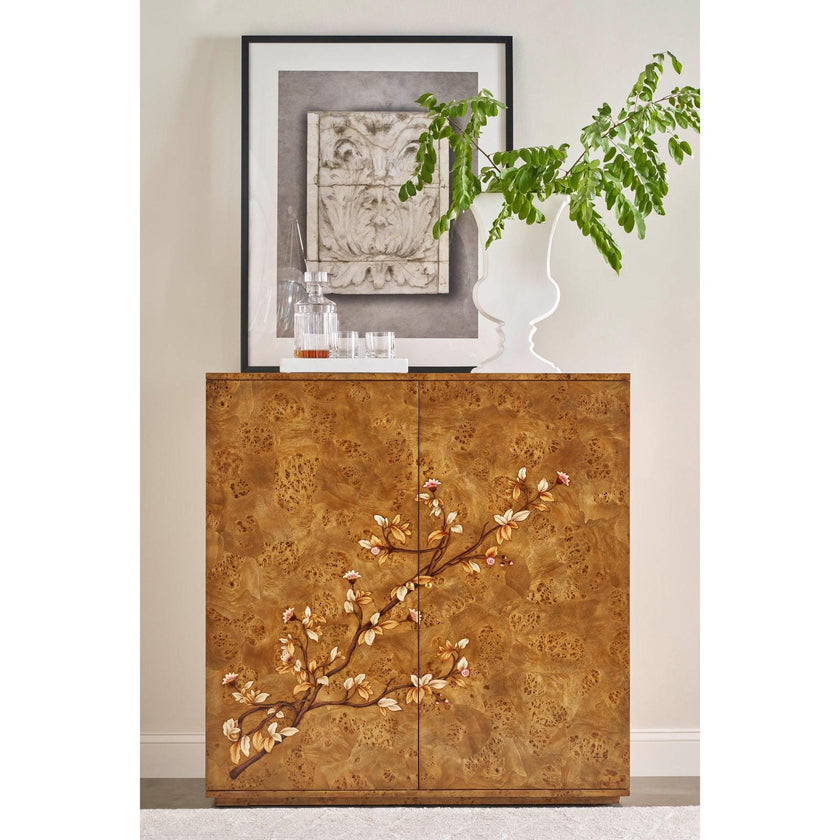 Theodore Alexander Perch Burl Flora Bar Cabinet
