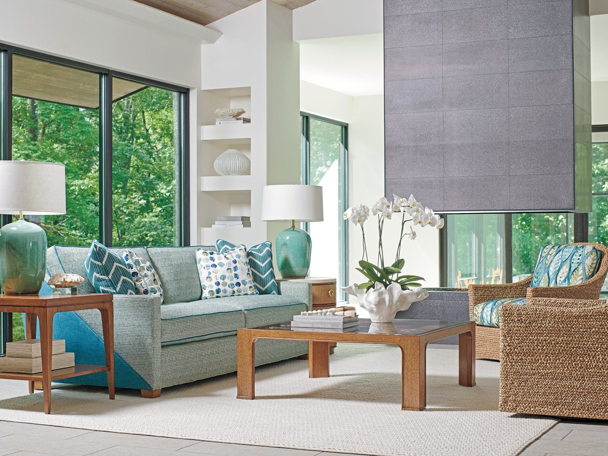 Tommy Bahama Home Palm Desert Redford Square Rattan Cocktail Table