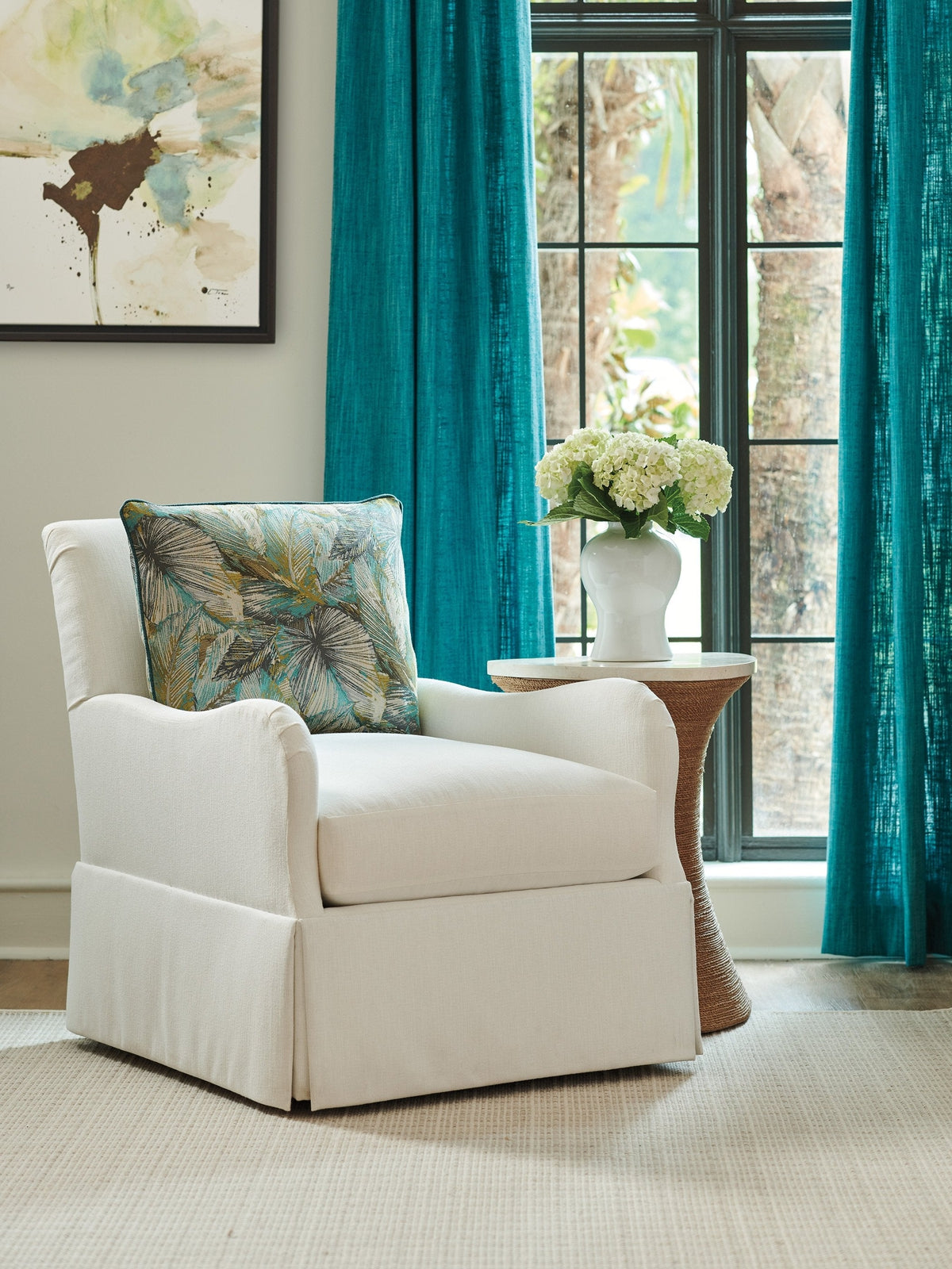 Tommy Bahama Home Upholstery Palm Desert Palm Frond Swivel Chair