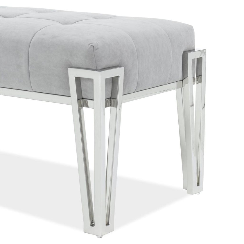 Michael Amini Rose Velvet Accent Bench - Gray/Chrome