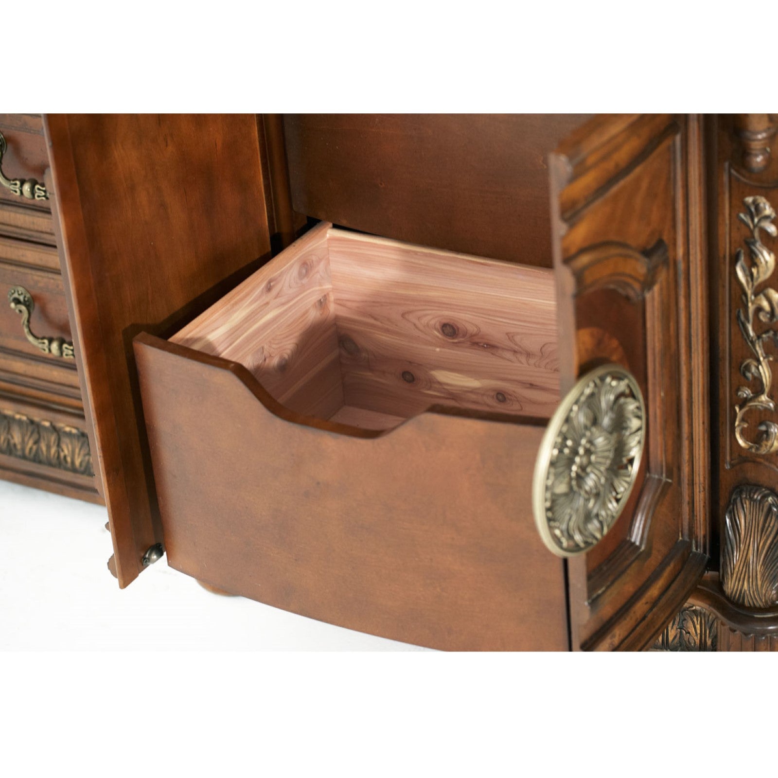 Michael Amini Villa Valencia Dresser with Mirror - Classic Chestnut