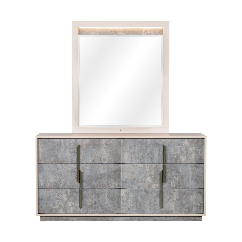 Michael Amini Pavira Dresser with Mirror - Stone