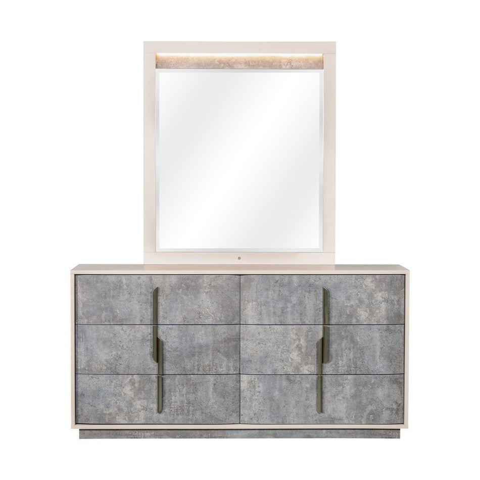 Michael Amini Pavira Dresser with Mirror - Stone