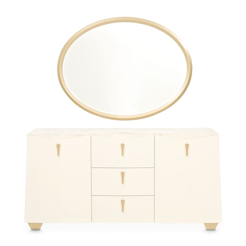 Michael Amini Fantosini Sideboard with Mirror - Creamy Pearl