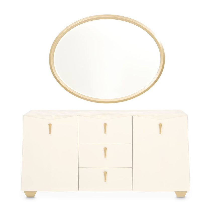 Michael Amini Fantosini Sideboard with Mirror - Creamy Pearl