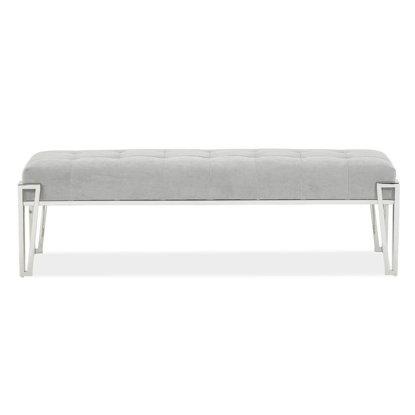 Michael Amini Rose Velvet Accent Bench - Gray/Chrome