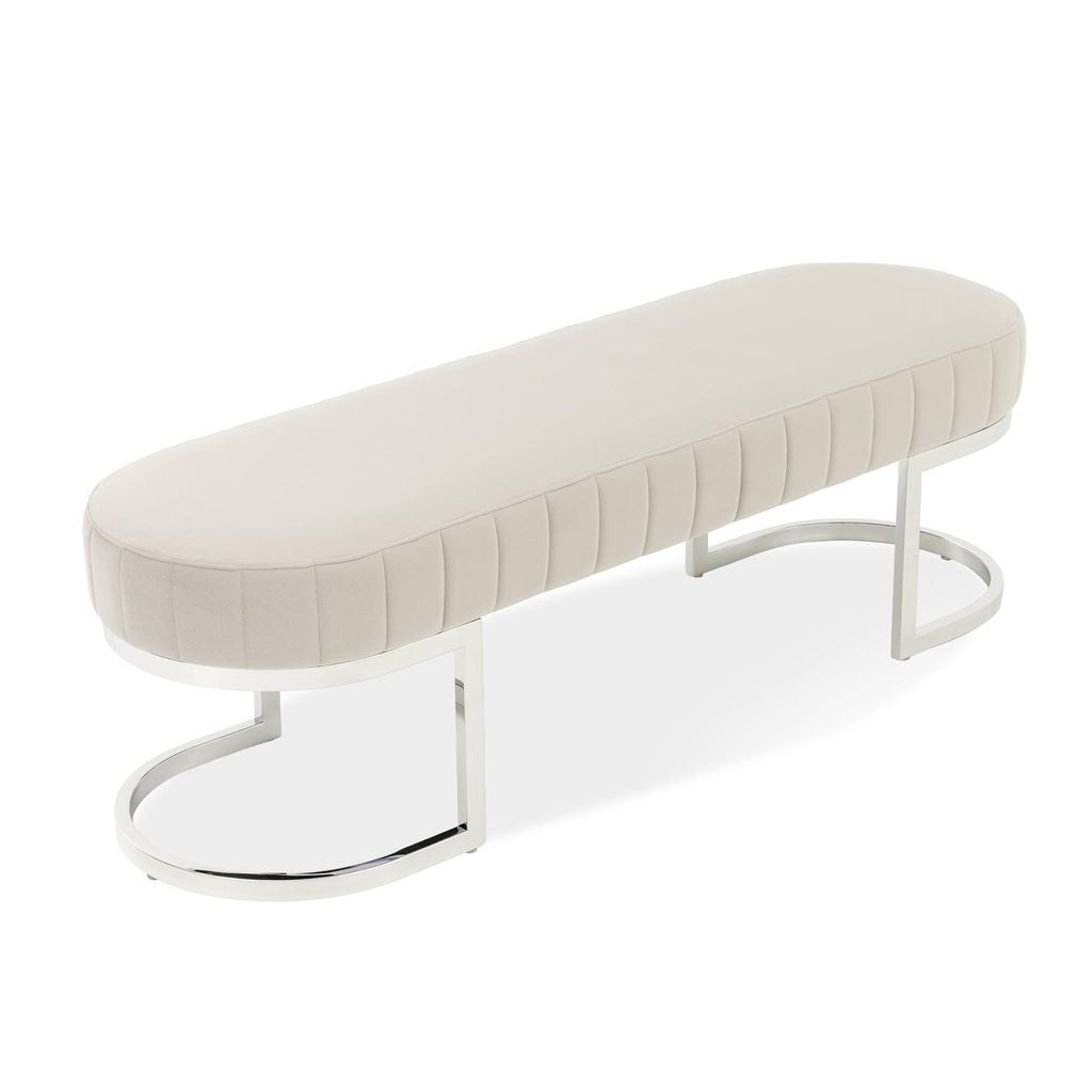 Michael Amini Orchid Velvet Accent Bench - Gray/Chrome