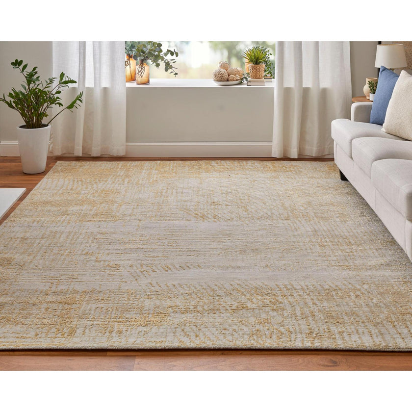 Feizy Eastfield 69FRF Modern Abstract Rug in Yellow/Ivory/Gold