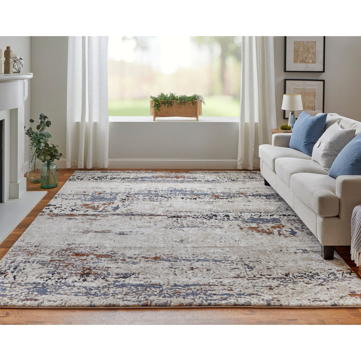Feizy Gilmore 39MLF Modern Abstract in Ivory/Blue/Gray