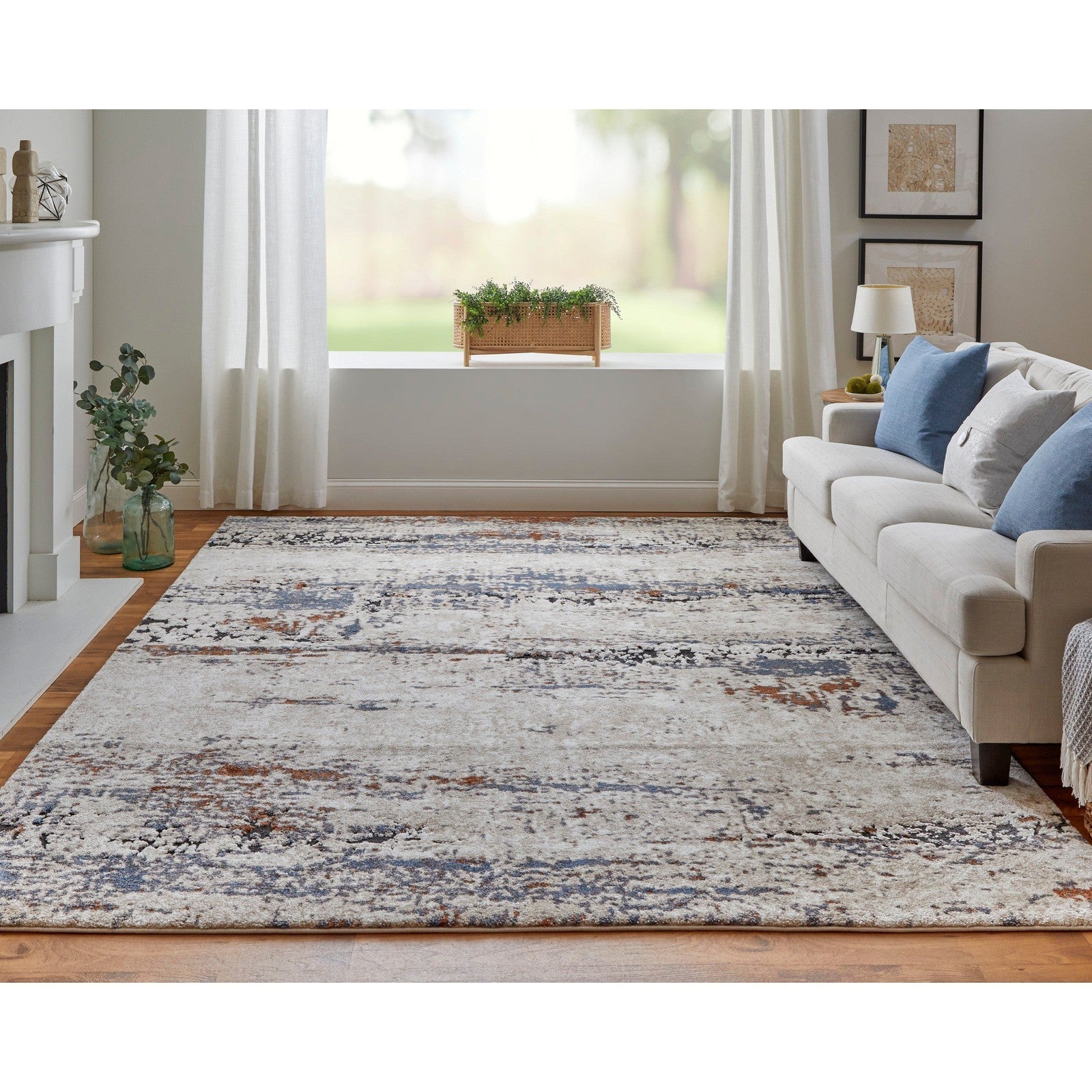 Feizy Gilmore 39MLF Modern Abstract in Ivory/Blue/Gray