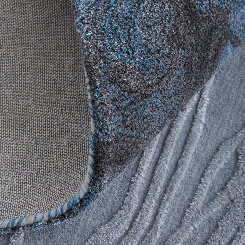 Feizy Kawai 8983F Modern Abstract Rug in Blue/Black/Gray